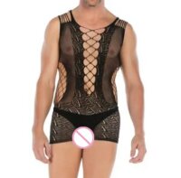 Obsidian Weave Men’s Lace Dress – Schwarzes Spitzen-Netzkleid mit Cutouts & figurbetontem Sitz