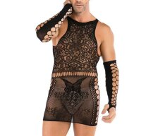 Elegant Lace Dress for Men – Netzdesign, Schwarz,...