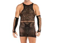 Elegant Lace Dress for Men – Netzdesign, Schwarz, XS bis L, elastisch