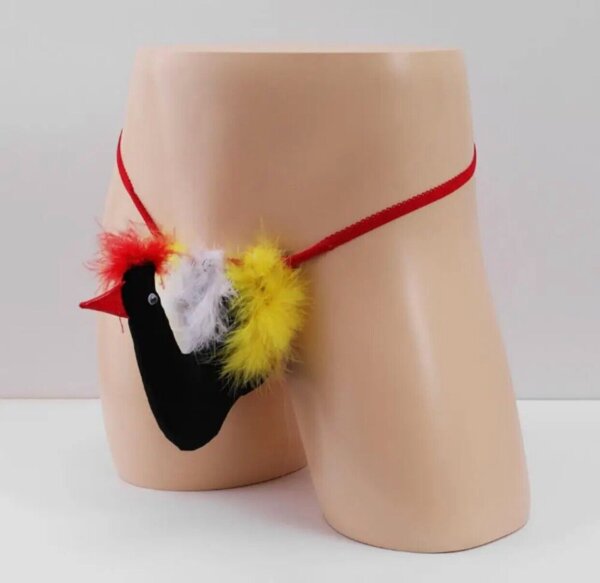 Mens Black Rooster G-String – Lustiger Herren-String mit Huhn-Design, elastisch, S bis L