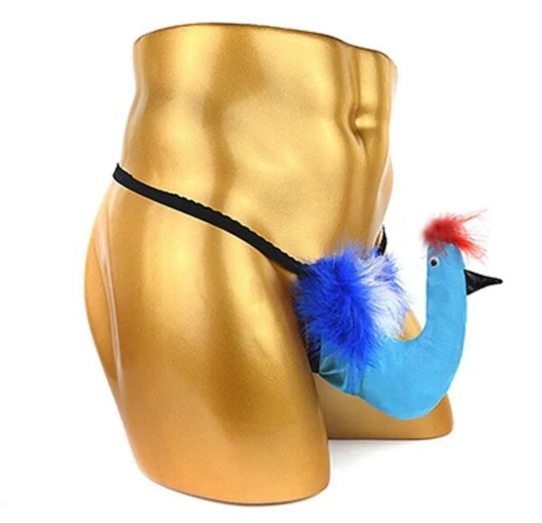 Mens Blue Rooster G-String – Witziger Herren-String mit Huhn-Design, elastisch, S bis L