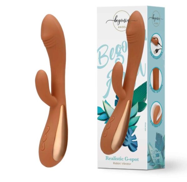 Begonia Angel Realistic G-Spot Rabbit Vibrator – Skin-like silicone, 10 vibration patterns, flexible clitoral arm, USB rechargeable
