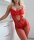 Scarlet Ribbon Keyhole Lace Open Crotch Bodystocking – roter Spitzen Catsuit mit Satinschleife, XS–L (34–40)