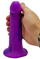 Nova Pulse Dildo – Galaktisch gebogener Liebesschacht, 18 cm, violett mit Glitzer & Saugnapf