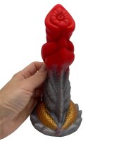 Inferno Fang Dildo – Drachenstruktur mit Schuppenrelief, 20 cm, feuerrot-gold