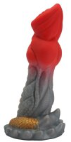 Inferno Fang Dildo – Drachenstruktur mit Schuppenrelief, 20 cm, feuerrot-gold