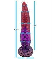 Crimson Grasp Dildo – Spiral tentacle with suction cups, 26.5 cm, red-violet fantasy