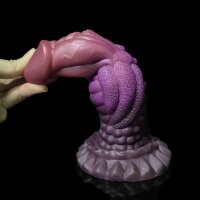 Obsidian Fang Dildo – Reptilienstruktur mit Schuppenrelief, 21 cm, bordeaux-violetter Farbverlauf