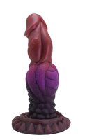 Obsidian Fang Dildo – Reptilienstruktur mit Schuppenrelief, 21 cm, bordeaux-violetter Farbverlauf
