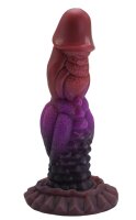 Obsidian Fang Dildo – Reptilienstruktur mit Schuppenrelief, 21 cm, bordeaux-violetter Farbverlauf