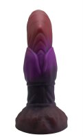 Crimson Hollow Dildo – Gebogener Alien-Schaft in Weinrot & Violett, 23 cm, strukturierte Oberfläche & fantasievoller Sockel