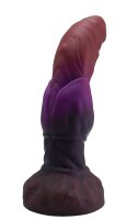 Crimson Hollow Dildo – Gebogener Alien-Schaft in Weinrot & Violett, 23 cm, strukturierte Oberfläche & fantasievoller Sockel