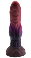 Crimson Hollow Dildo – Gebogener Alien-Schaft in Weinrot & Violett, 23 cm, strukturierte Oberfläche & fantasievoller Sockel