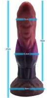 Crimson Hollow Dildo – Gebogener Alien-Schaft in Weinrot & Violett, 23 cm, strukturierte Oberfläche & fantasievoller Sockel