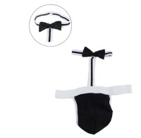 Charming Gentleman Mens Tuxedo Thong – Schwarz-Weiß Dessous, XS-L, mit Fliege