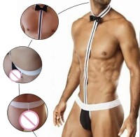 Charming Gentleman Mens Tuxedo Thong – Schwarz-Weiß Dessous, XS-L, mit Fliege