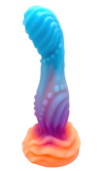 Luma Spire Dildo – Textured Fantasy Shaft in Blue, Purple & Orange, 21 cm, Glows in the Dark & Intense Relief