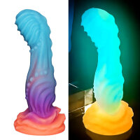 Luma Spire Dildo – Textured Fantasy Shaft in Blue, Purple & Orange, 21 cm, Glows in the Dark & Intense Relief