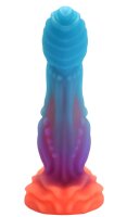 Luma Spire Dildo – Textured Fantasy Shaft in Blue, Purple & Orange, 21 cm, Glows in the Dark & Intense Relief