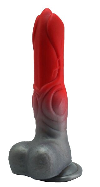 Crimson Bulge Dildo – Glowing Red Fantasy Shaft with Balls Base, 21.5 cm, Realistic Shape & Solid Grip