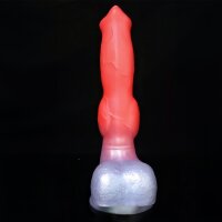Hellhound Dildo – Roter Fantasy-Schaft mit schwarzer Basis, 21,5 cm, markante Adern & tierische Struktur