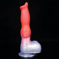 Hellhound Dildo – Roter Fantasy-Schaft mit schwarzer Basis, 21,5 cm, markante Adern & tierische Struktur