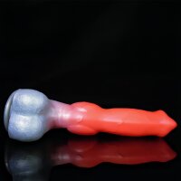 Hellhound Dildo – Roter Fantasy-Schaft mit schwarzer Basis, 21,5 cm, markante Adern & tierische Struktur