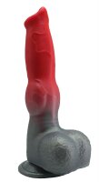 Hellhound Dildo – Roter Fantasy-Schaft mit schwarzer Basis, 21,5 cm, markante Adern & tierische Struktur