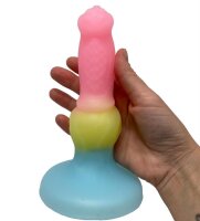 Solar Pop Dildo – Realistic Silicone Shaft in Pink-Yellow-Blue, 17 cm, with Suction Base & Rainbow Gradient
