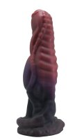 Nebular Serpent Dildo – Compact fantasy tentacle in burgundy-violet-black with shimmering finish, 22 cm, structured premium silicone