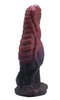Nebular Serpent Dildo – Compact fantasy tentacle in burgundy-violet-black with shimmering finish, 22 cm, structured premium silicone