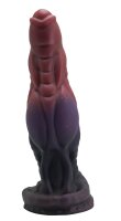Nebular Serpent Dildo – Compact fantasy tentacle in burgundy-violet-black with shimmering finish, 22 cm, structured premium silicone