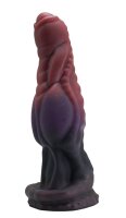 Nebular Serpent Dildo – Compact fantasy tentacle in burgundy-violet-black with shimmering finish, 22 cm, structured premium silicone