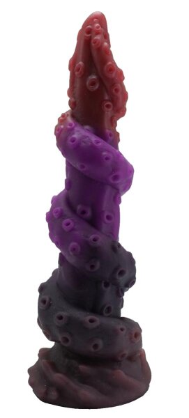 Primal Bloom Dildo – Glow-in-the-dark silicone dildo in tribal bloom design, 20 cm, turquoise to orange fade
