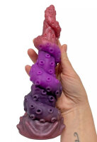 Primal Bloom Dildo – Glow-in-the-dark silicone dildo in tribal bloom design, 20 cm, turquoise to orange fade