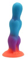 Lumina Bloom Dildo – Glowing fantasy shaft in blue, purple and orange, 21 cm, textured curves & luminous effect