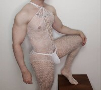 Celestial Desire Men’s Bodystocking – Weißer Netz-Catsuit mit raffiniertem Design & ouvert-Schnitt