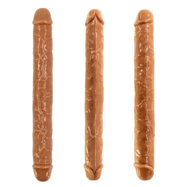 Real Touch Duo Dildo – Flesh-Colored Double Dildo with Veined Texture, 30 cm, Flexible and Dual-Ended