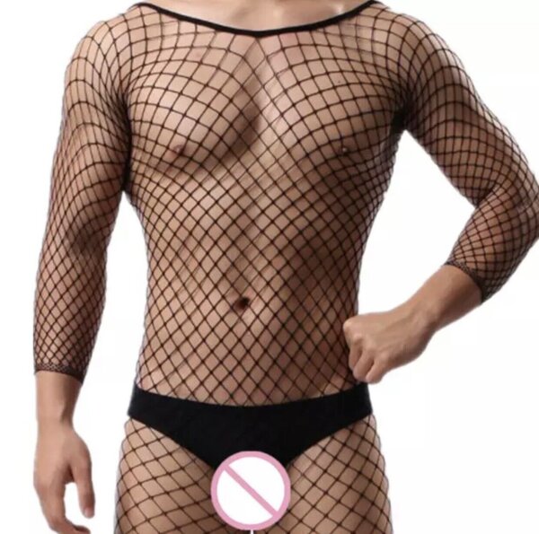 Bold Passion Mens Bodystocking – Maskulines Netzdesign, elastisch und verführerisch, XS bis M