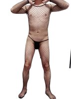Onyx Diamond Net Men’s Bodystocking – Diamond fishnet, 3/4 sleeves & open crotch, one size XS–M