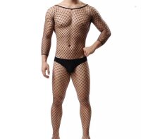 Onyx Diamond Net Men’s Bodystocking – Diamond fishnet, 3/4 sleeves & open crotch, one size XS–M