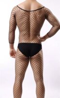 Onyx Diamond Net Men’s Bodystocking – Diamond fishnet, 3/4 sleeves & open crotch, one size XS–M