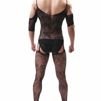 Onyx Lace Harness Mens Bodystocking – Schwarzer Herren-Catsuit aus Spitze mit Cut-Outs & Ouvert, XS–L