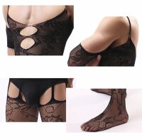 Onyx Lace Harness Mens Bodystocking – Schwarzer Herren-Catsuit aus Spitze mit Cut-Outs & Ouvert, XS–L