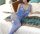 Cobalt Petal Straps Bodystocking – Cobalt blue mesh catsuit with floral lace, multi straps & open crotch, One Size XS–XL