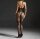 Nightfall Crisscross Halter Bodystocking – Deep black fishnet catsuit with lace up neckline, floral lace & open crotch, One Size up to 70 kg