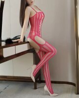 Velvet Blaze Bodystocking – Pinker Netzbody mit Cut-Outs & ouvert Schritt, One Size XS–L, bis 70?kg