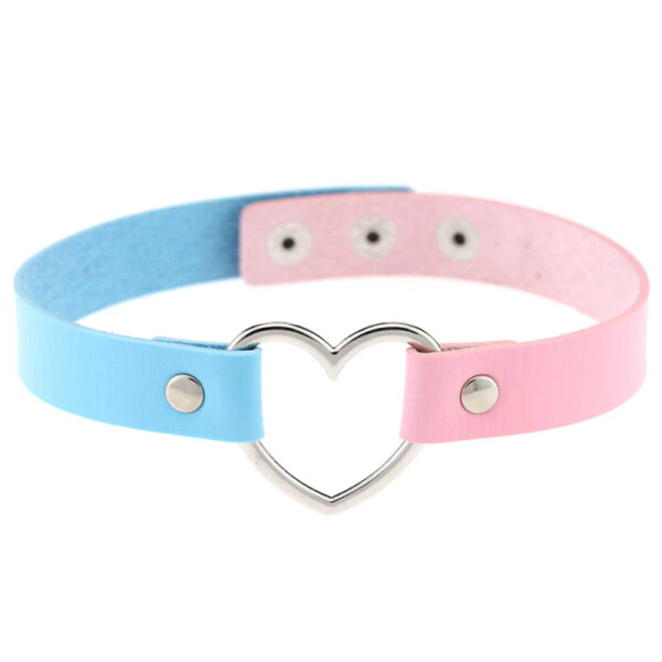 Pastel Heart Choker Pink/Blue – Kunstleder Halsband ca. 40 cm, Unisex Statement