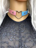 Pastel Heart Choker Pink/Blue – Kunstleder Halsband ca. 40 cm, Unisex Statement