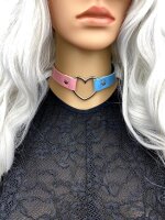 Pastel Heart Choker Pink/Blue – Kunstleder Halsband ca. 40 cm, Unisex Statement
